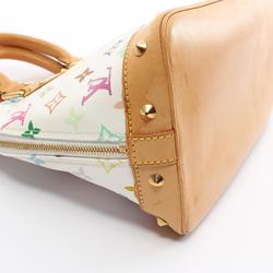 Louis Vuitton Alma Monogram Multicolor Blanc Handbag Bag Coated Canvas Leather Women's White