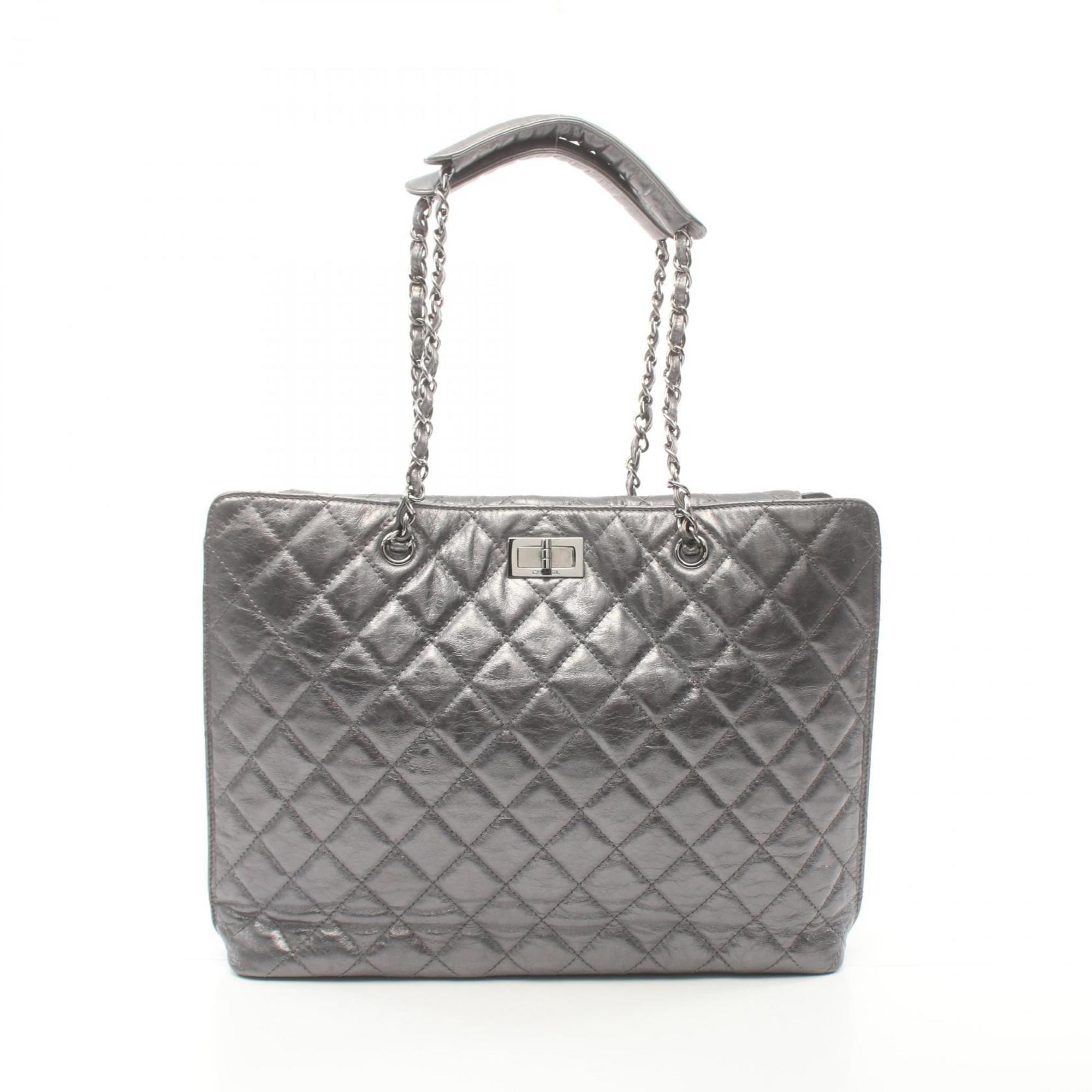 CHANEL 2.55 Matelasse Tote Bag Leather Women's Silver