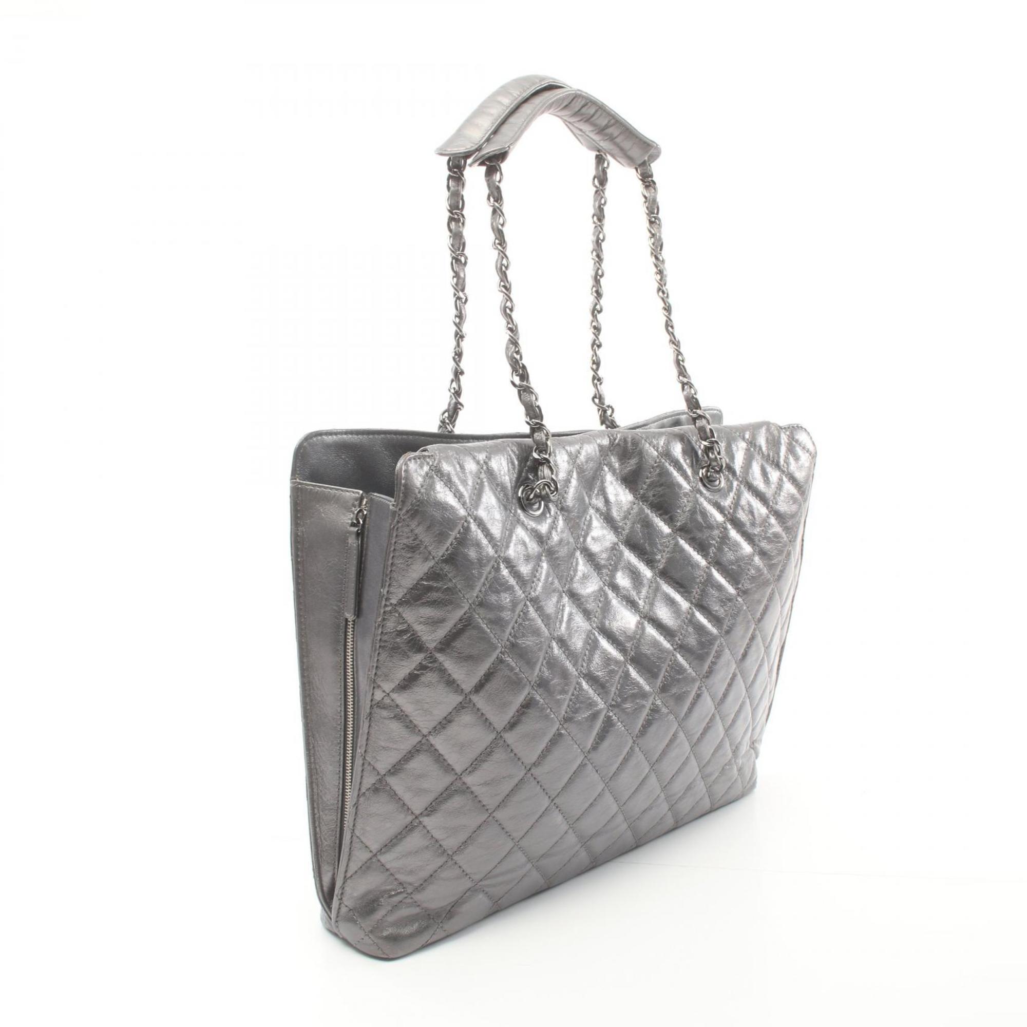 CHANEL 2.55 Matelasse Tote Bag Leather Women's Silver