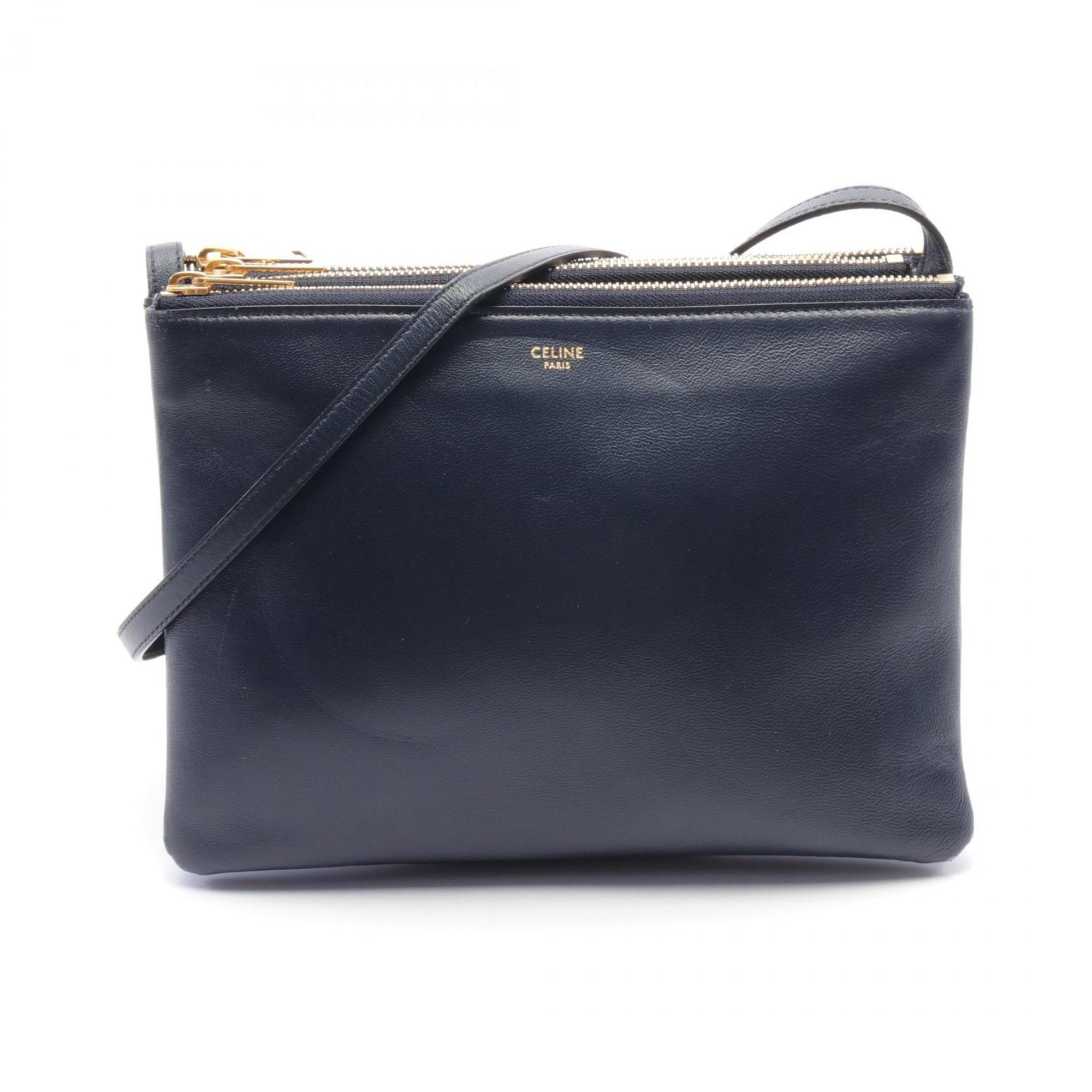 CELINE TRIO LARGE Trio Large Shoulder Bag Leather Women's Navy 171453