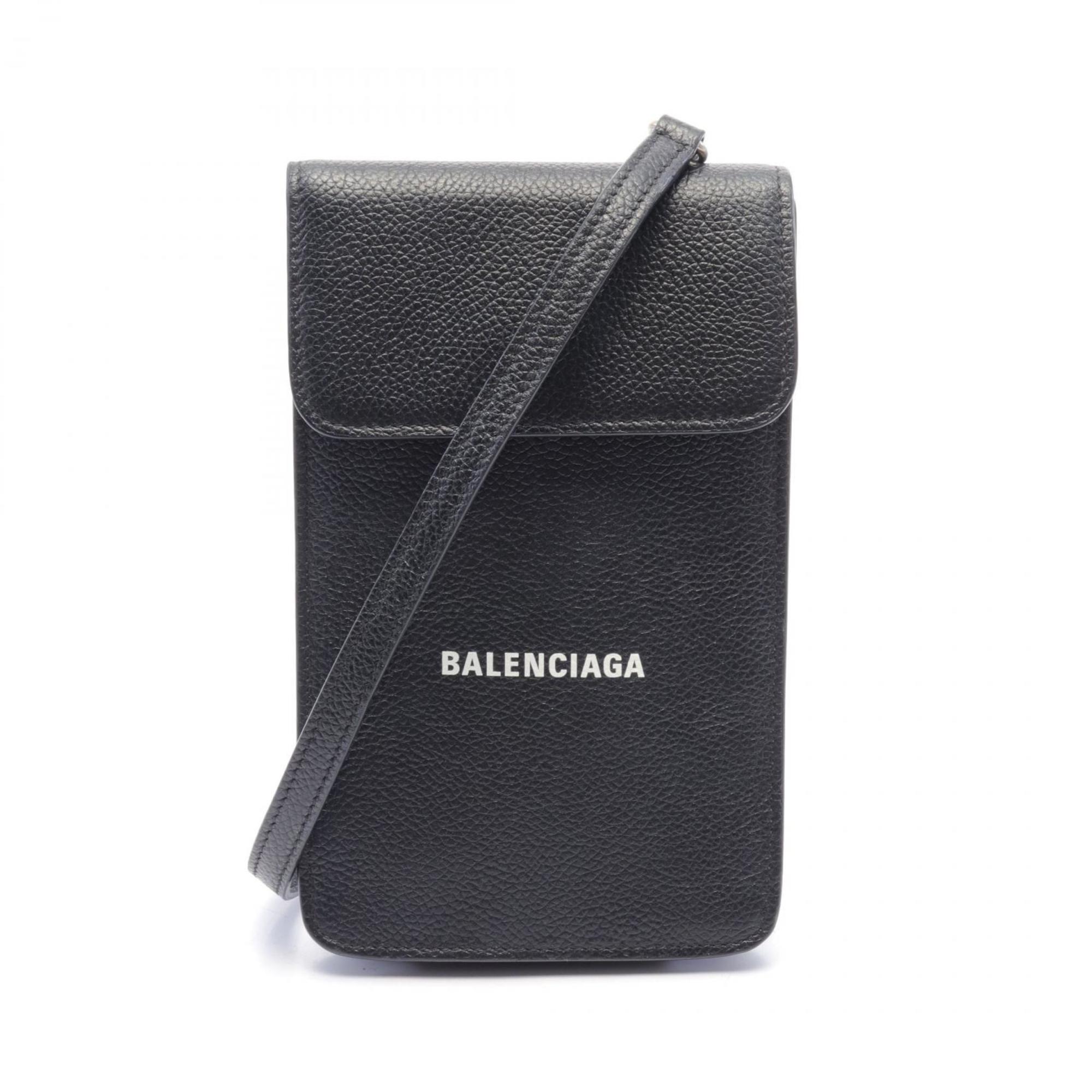 BALENCIAGA CASH Phone Case Shoulder Bag Leather Women's Black 640536