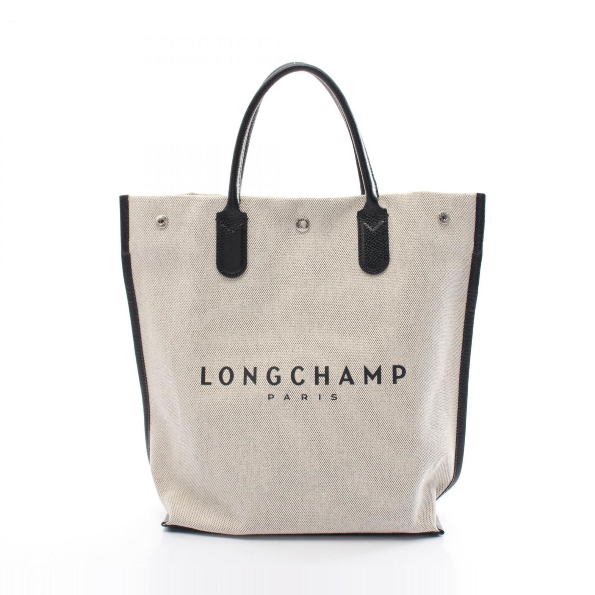 Longchamp Essential M Tote Bag Canvas Leather Women's Beige Black 10211HSG037