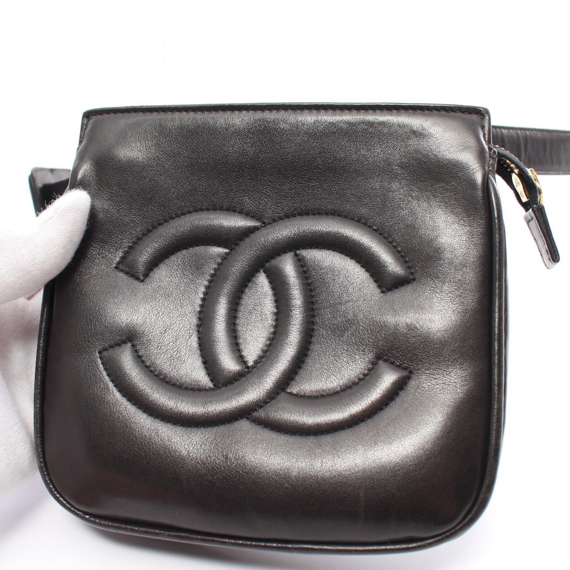 CHANEL Coco Mark Waist Bag, Lambskin, Women's, Black