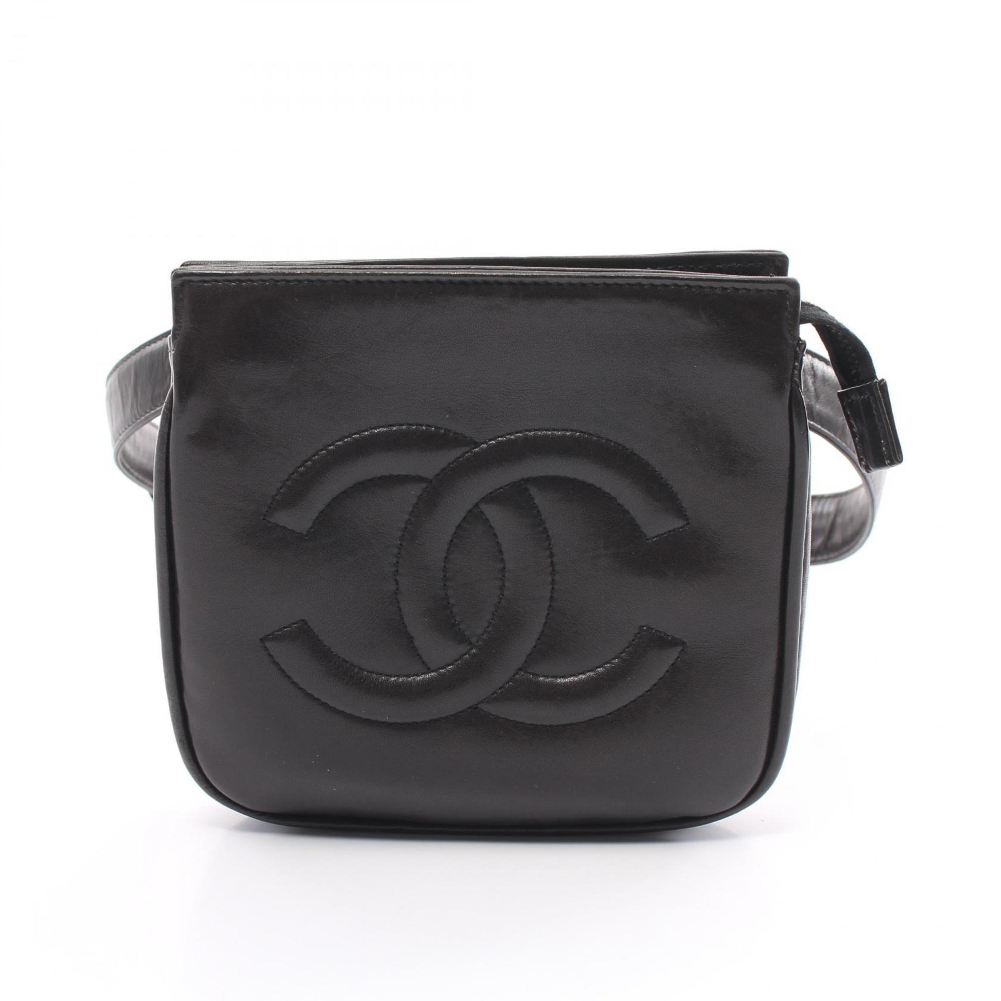 CHANEL Coco Mark Waist Bag, Lambskin, Women's, Black