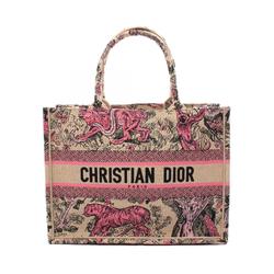 Christian Dior Dior Dioriviera Book Tote Medium Toile de Jouy Sauvage Embroidery Raffia Bag Canvas Women's Beige Pink M1296ZEGO03I