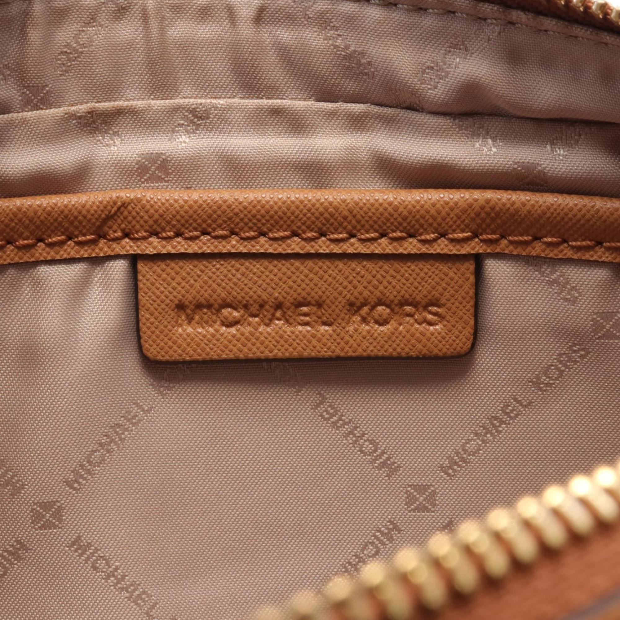 Michael Kors JET SET ITEM Shoulder Bag, Coated Canvas, Leather, Women's, White, Brown, 35F8GTTC3B