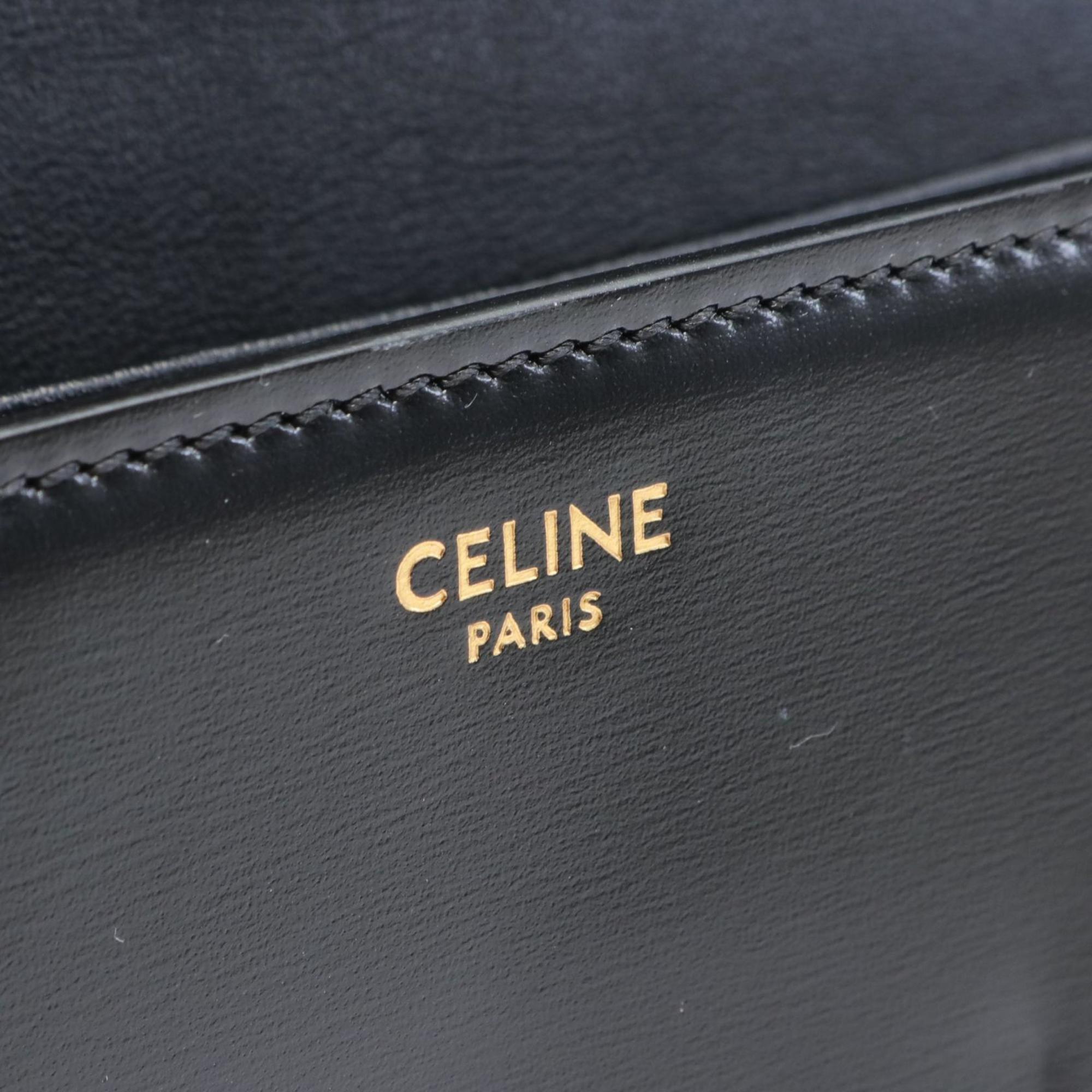 CELINE Triomphe Shoulder Bag Leather Women's Black