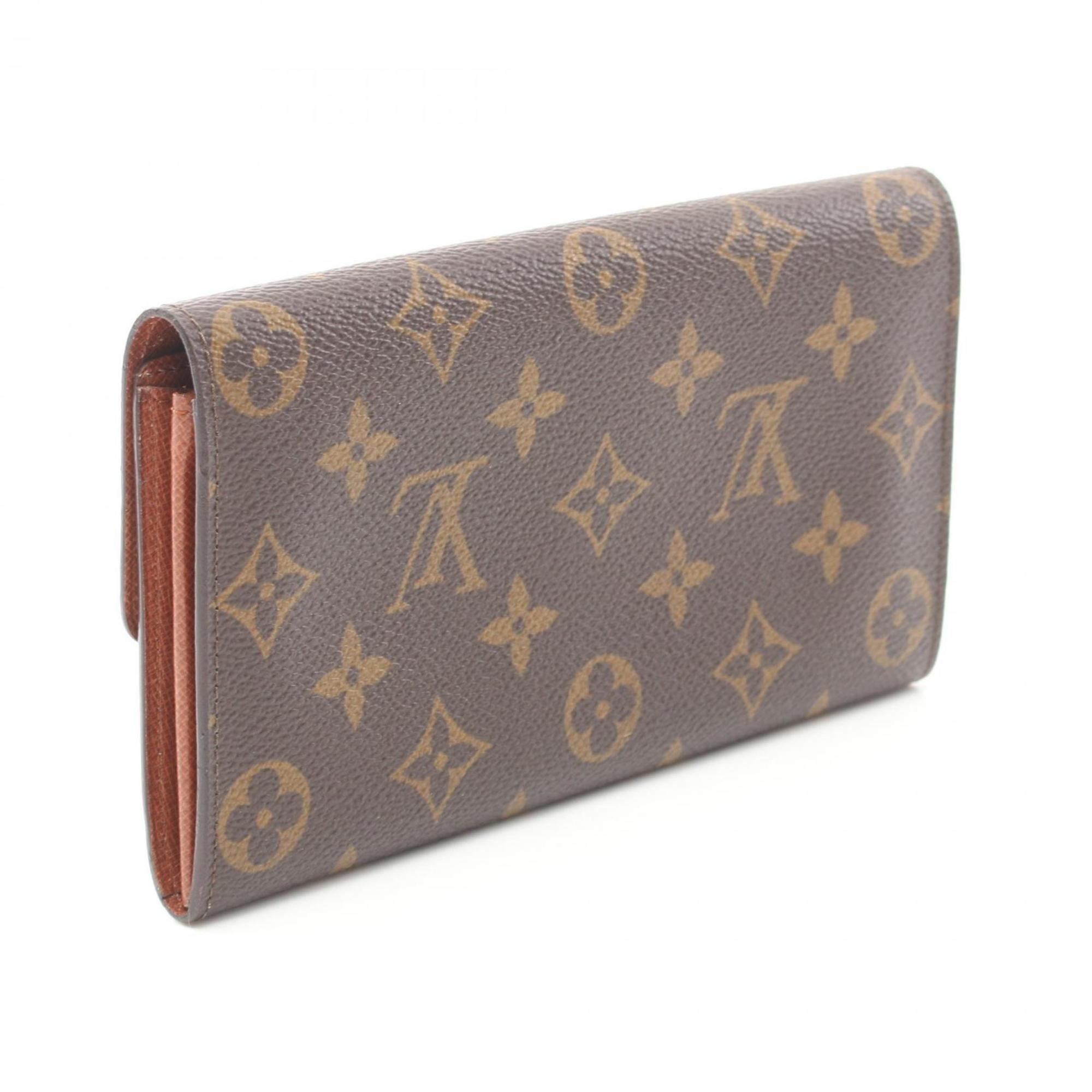 Louis Vuitton LOUIS VUITTON Pochette Porto Monnaie Credit Monogram Bi-fold Long Wallet Coated Canvas Leather Men's Women's Brown M61723