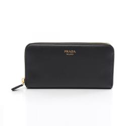 PRADA SOFT GRAIN Round Long Wallet Leather Women's Black 1ML5062CYSF0002