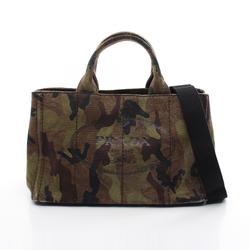 PRADA CANAPA Tote Bag Canvas Women's Khaki Brown Black