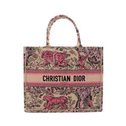 Christian Dior Dior Dioriviera Book Tote Bag Large Toile de Jouy Sauvage Embroidery Raffia Canvas Women's Beige Pink M1286ZEGO03I