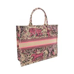 Christian Dior Dior Dioriviera Book Tote Bag Large Toile de Jouy Sauvage Embroidery Raffia Canvas Women's Beige Pink M1286ZEGO03I