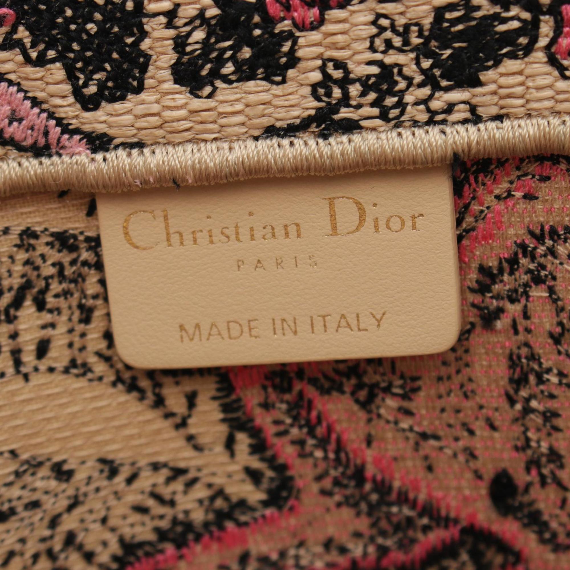 Christian Dior Dior Dioriviera Book Tote Bag Large Toile de Jouy Sauvage Embroidery Raffia Canvas Women's Beige Pink M1286ZEGO03I