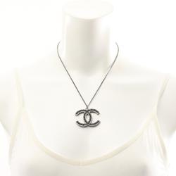 CHANEL Coco Mark Necklace Stainless Steel Rhinestone Women's Silver Black