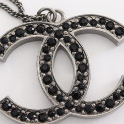 CHANEL Coco Mark Necklace Stainless Steel Rhinestone Women's Silver Black