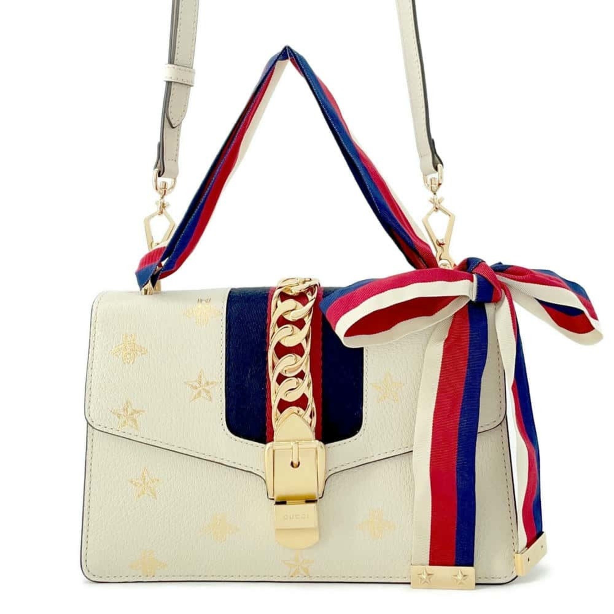 Gucci Shoulder Bag Sylvie Small Ribbon 524405 GUCCI Handbag Star White