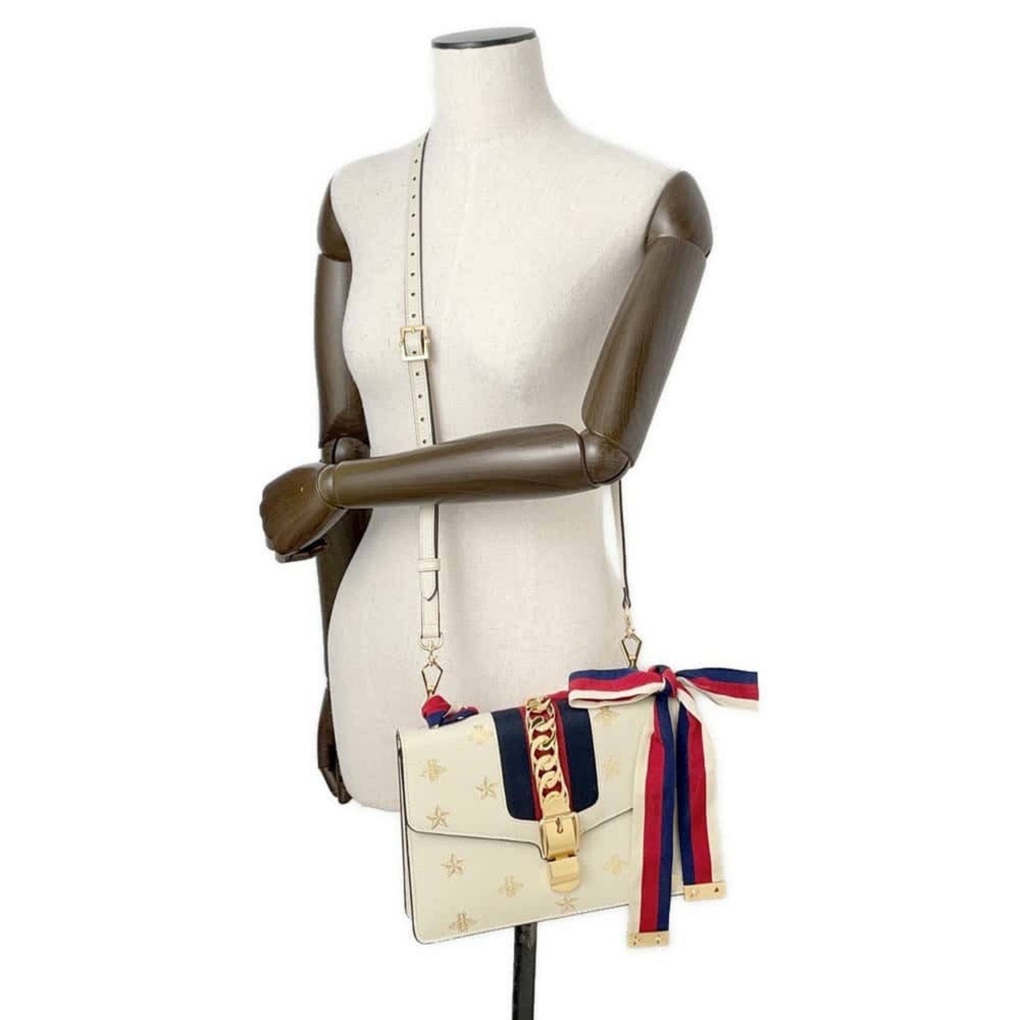 Gucci Shoulder Bag Sylvie Small Ribbon 524405 GUCCI Handbag Star White