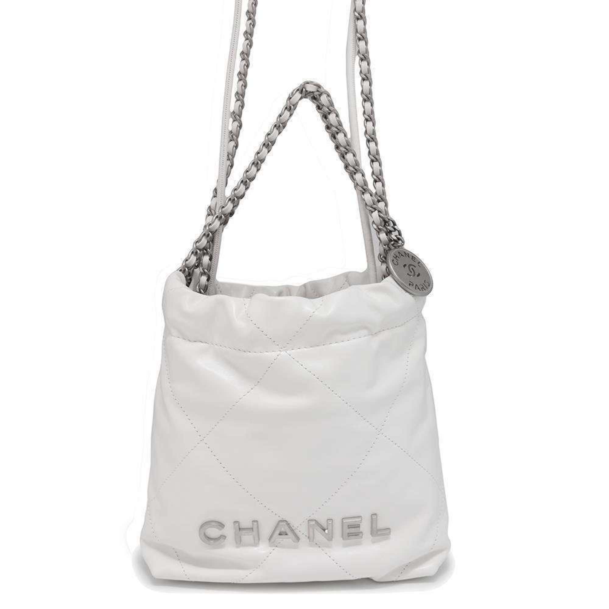 Chanel Handbag CHANEL 22 Coco Mark Shiny Calf Leather AS3980 2way Shoulder Bag White