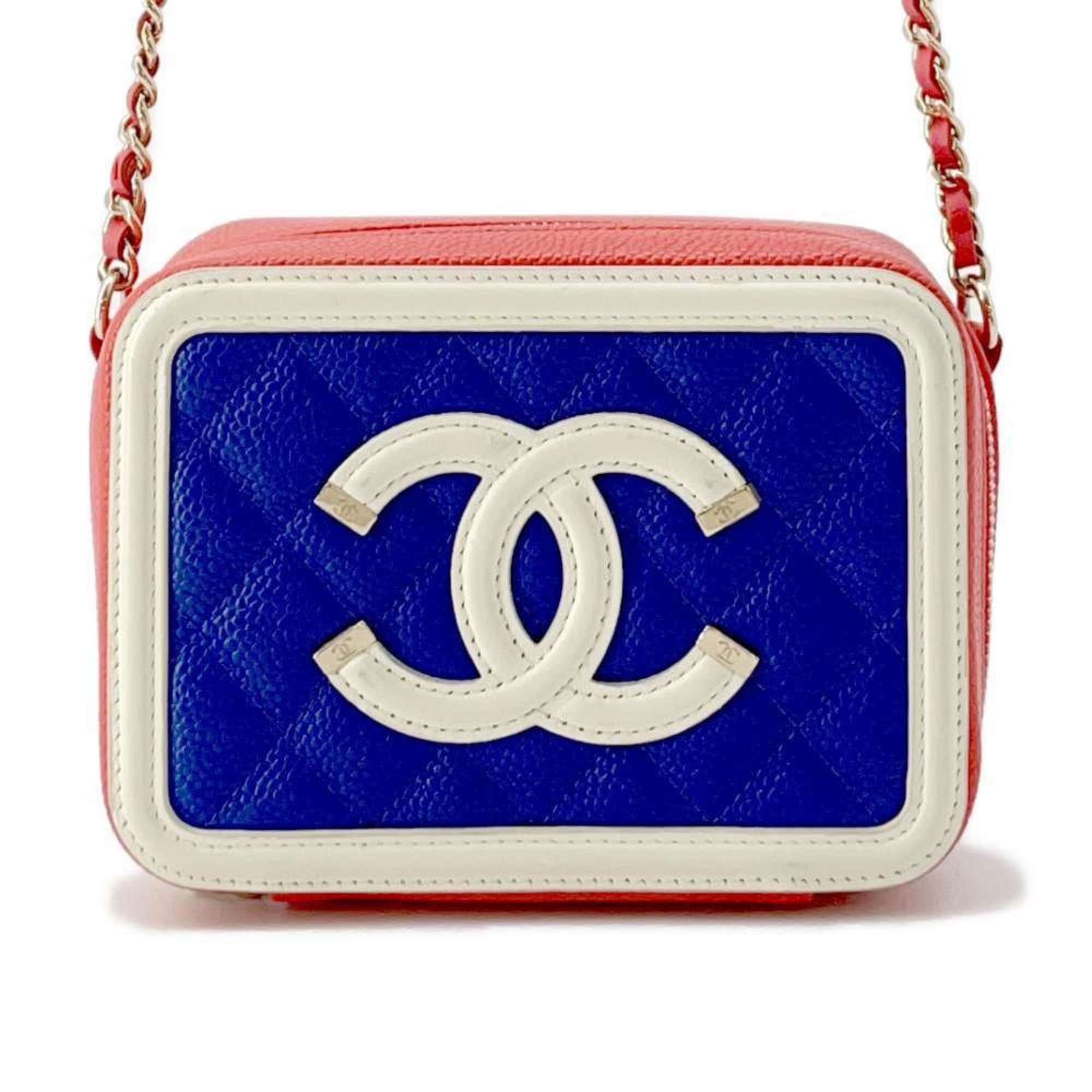 Chanel Chain Shoulder Bag CC Filigree Coco Mark Matelasse Caviar Skin A84452 CHANEL White