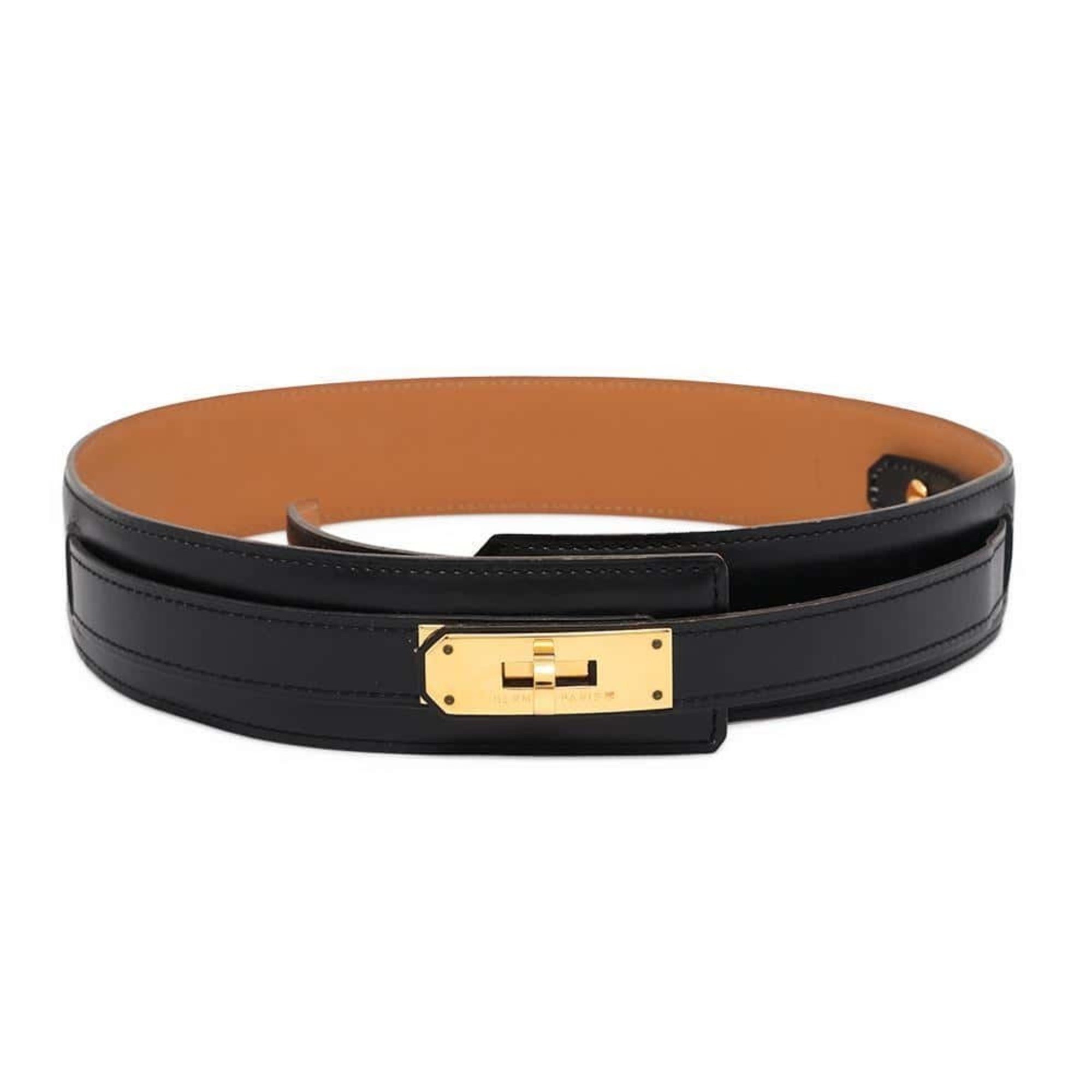 Hermes Kelly Belt Black Box Calf Swift A Stamp Size 65