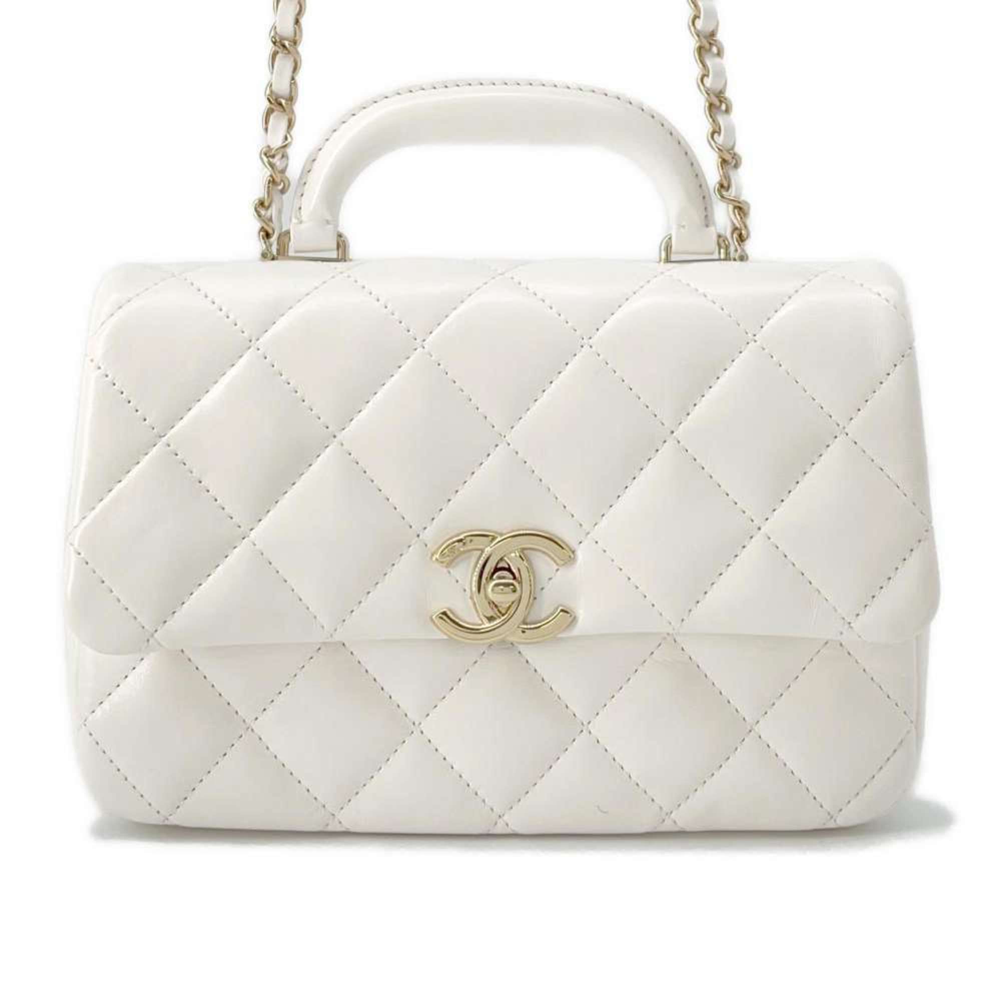 Chanel handbag Coco mark Matelasse shiny calf leather AS4544 2way shoulder bag white