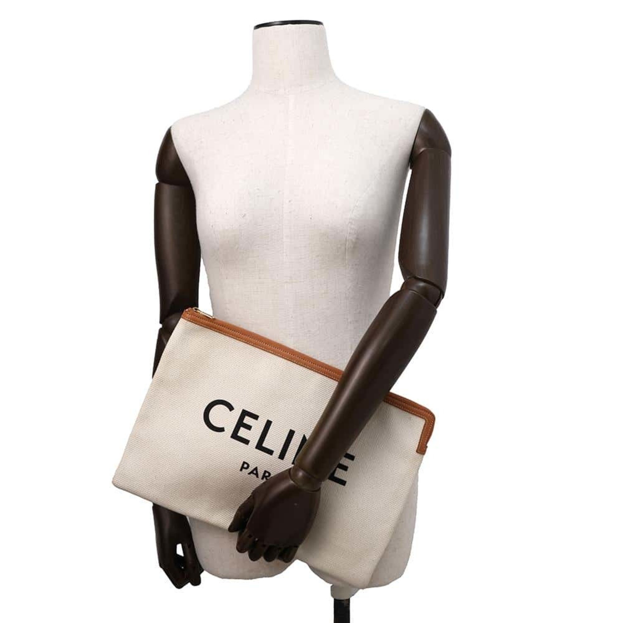 CELINE Clutch Bag Canvas Second