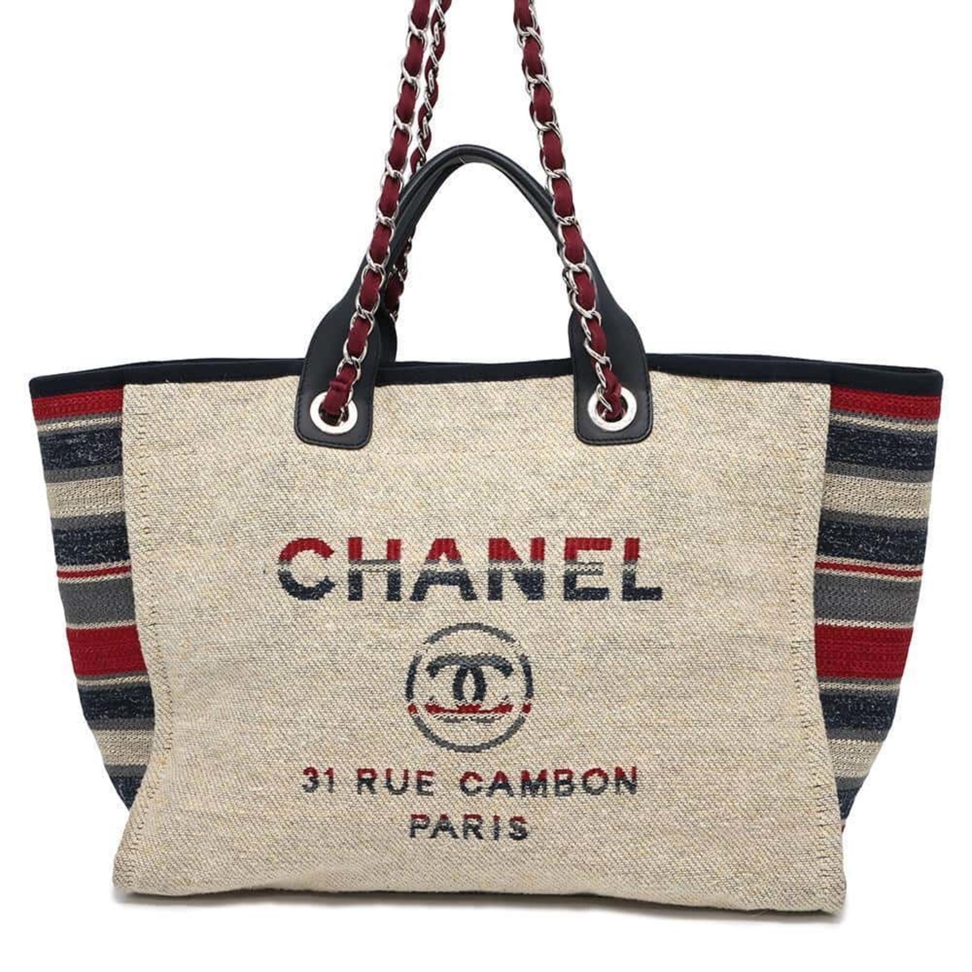 Chanel Tote Bag Deauville Line Coco Mark Canvas GM A66941 2way Shoulder