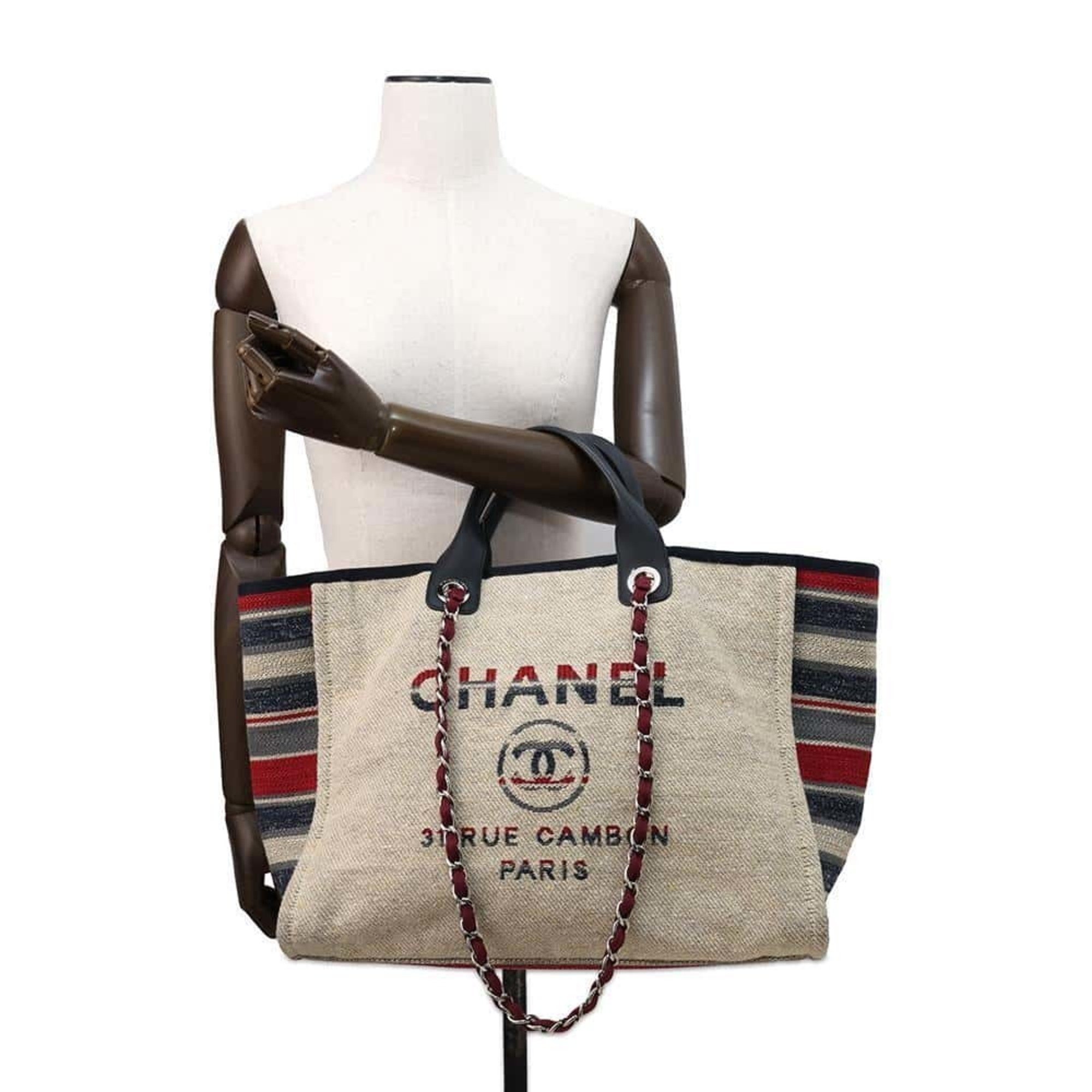 Chanel Tote Bag Deauville Line Coco Mark Canvas GM A66941 2way Shoulder