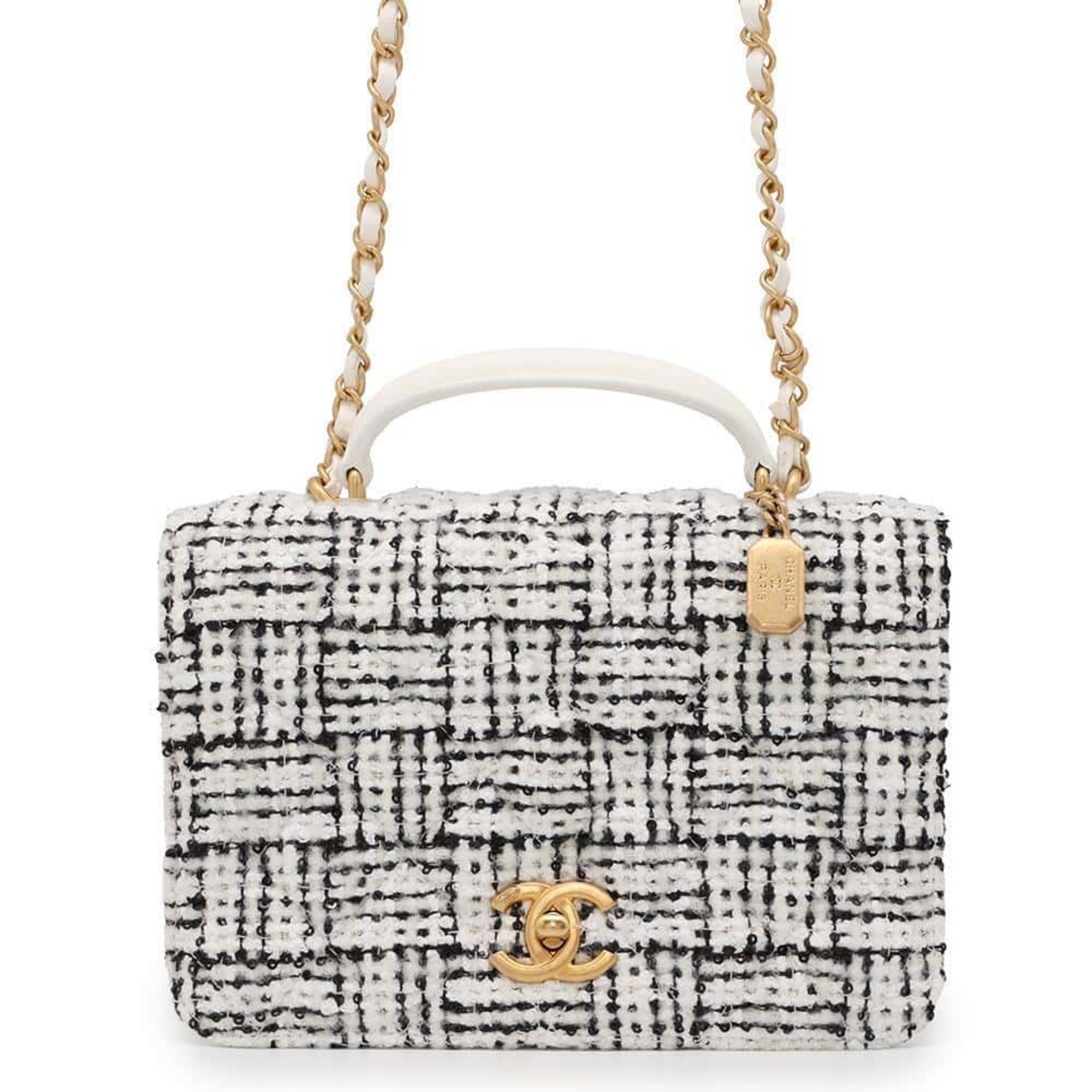 Chanel handbag, matelasse, coco mark, tweed, AS4284, CHANEL, 2way shoulder bag, white