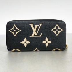 Louis Vuitton Long Wallet Monogram Empreinte Bicolor Zippy M80481 Black Beige Women's