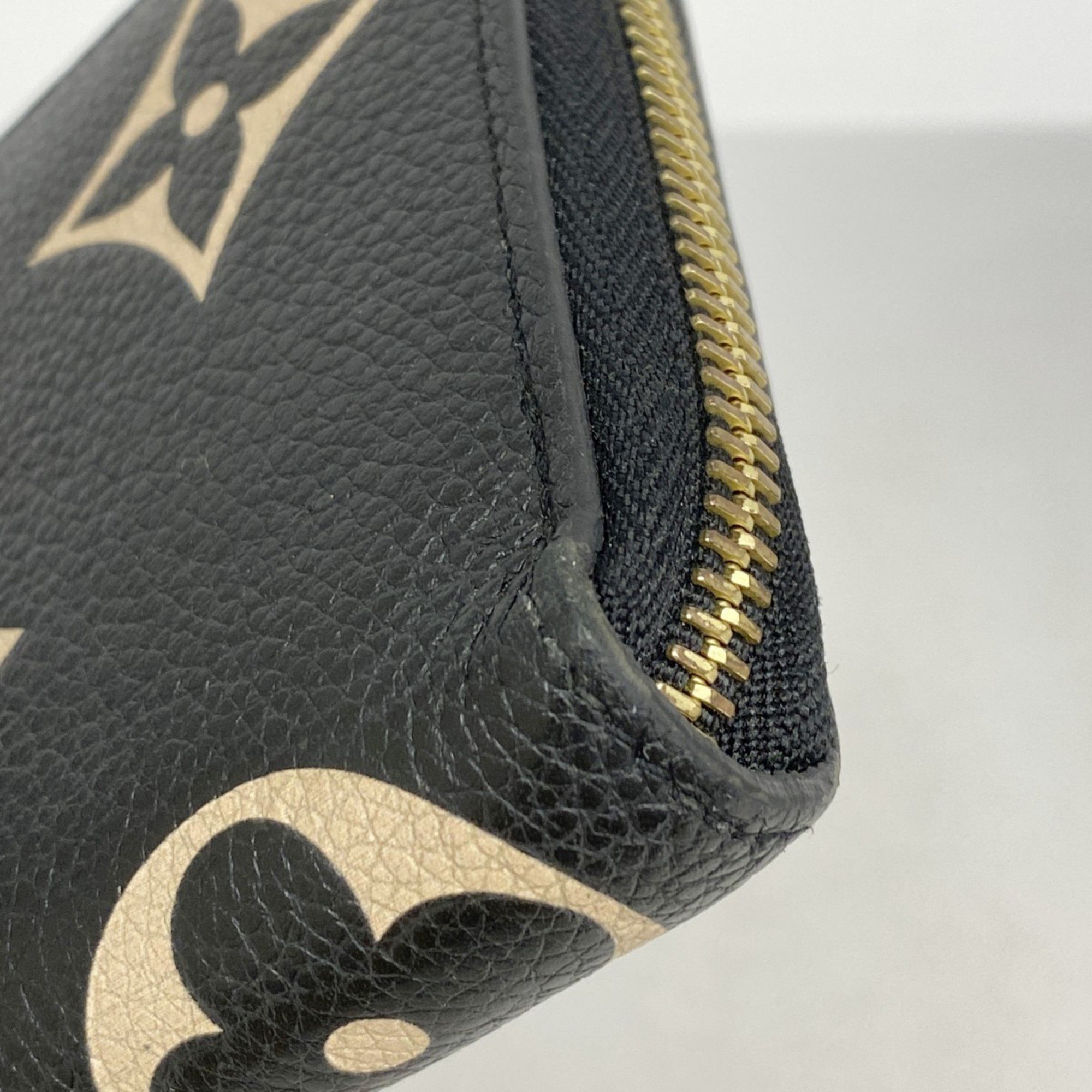 Louis Vuitton Long Wallet Monogram Empreinte Bicolor Zippy M80481 Black Beige Women's