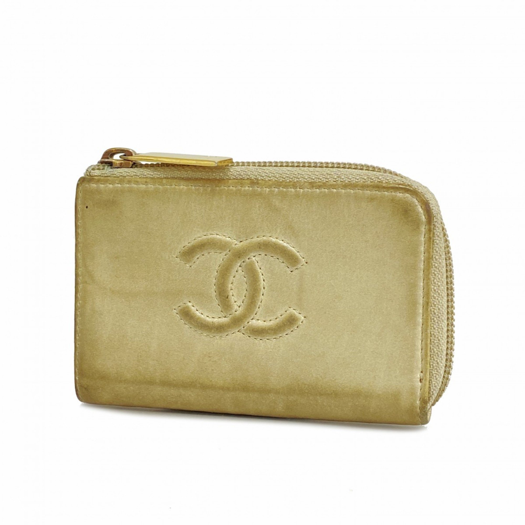 Chanel wallet/coin case, leather, beige, women's