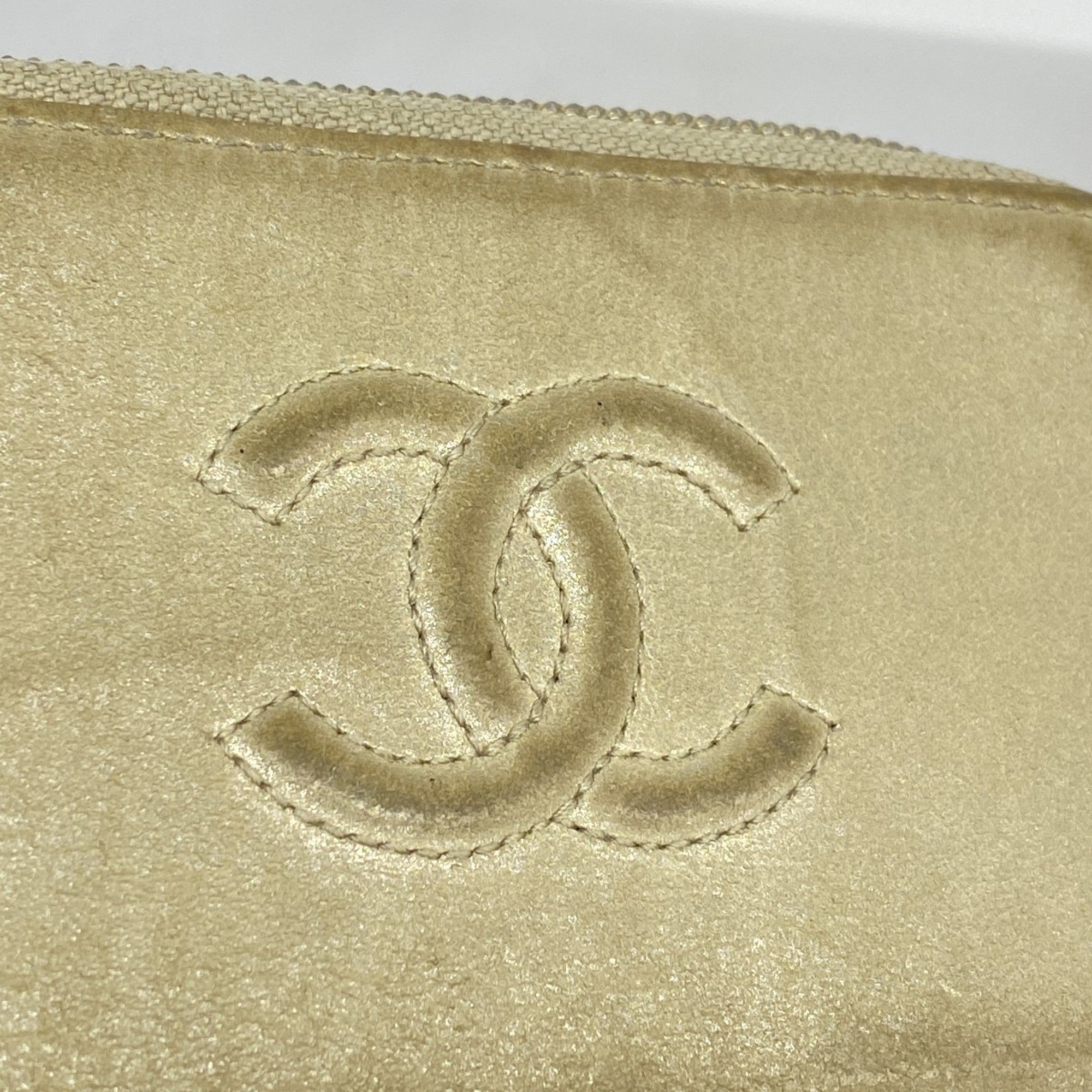 Chanel wallet/coin case, leather, beige, women's