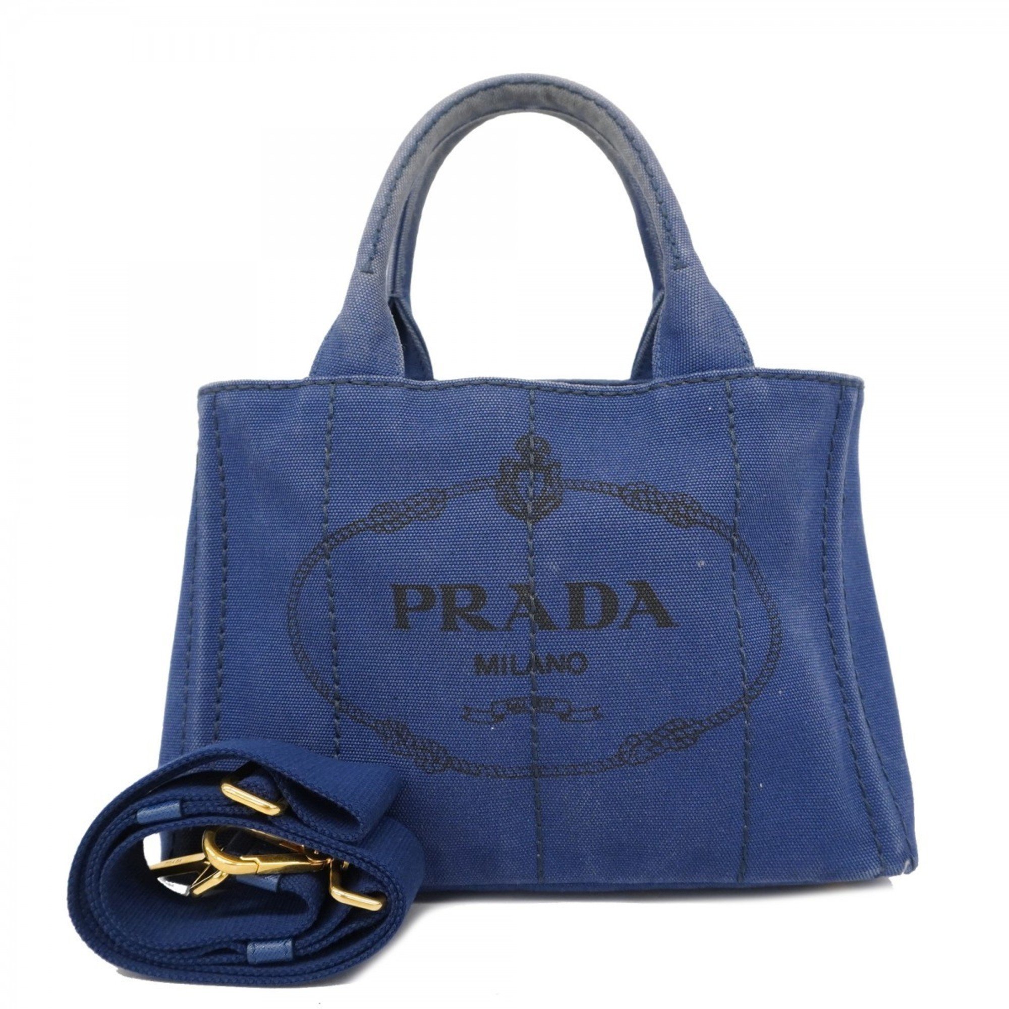 Prada Tote Bag Canapa Canvas Blue Women's