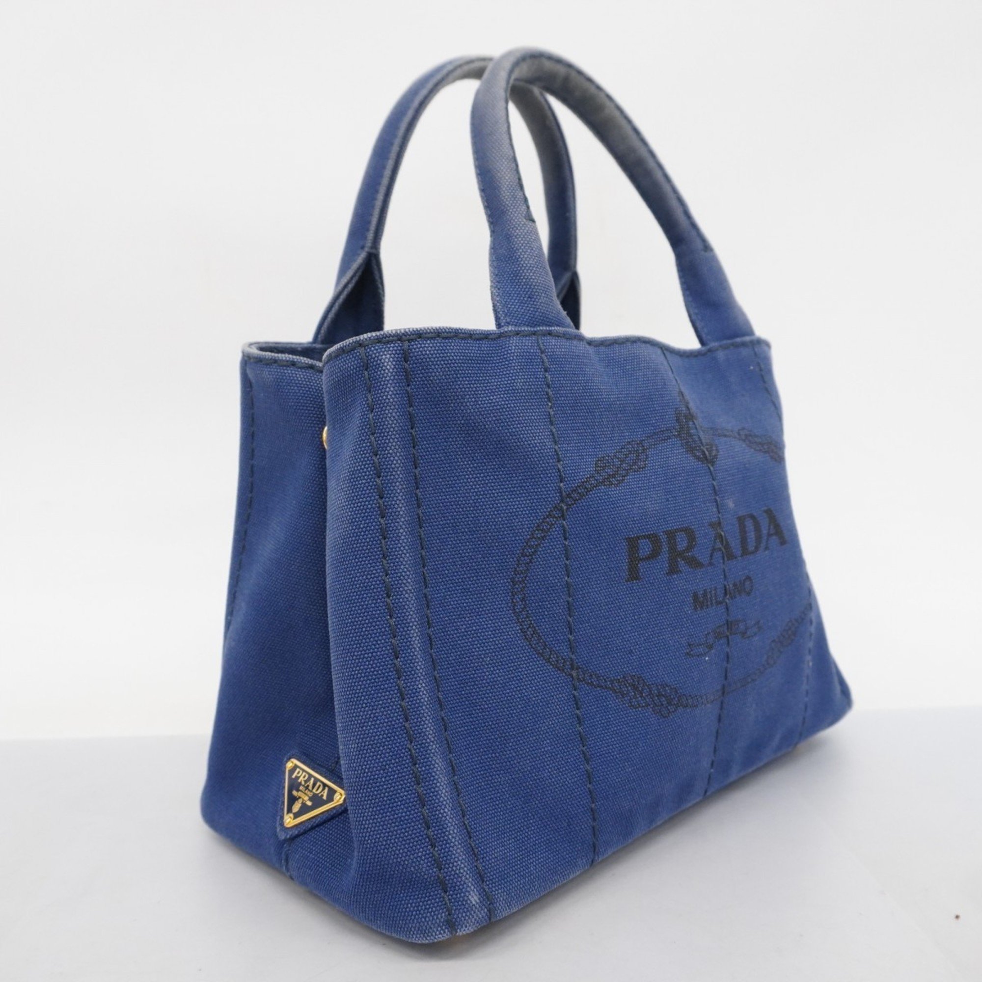 Prada Tote Bag Canapa Canvas Blue Women's