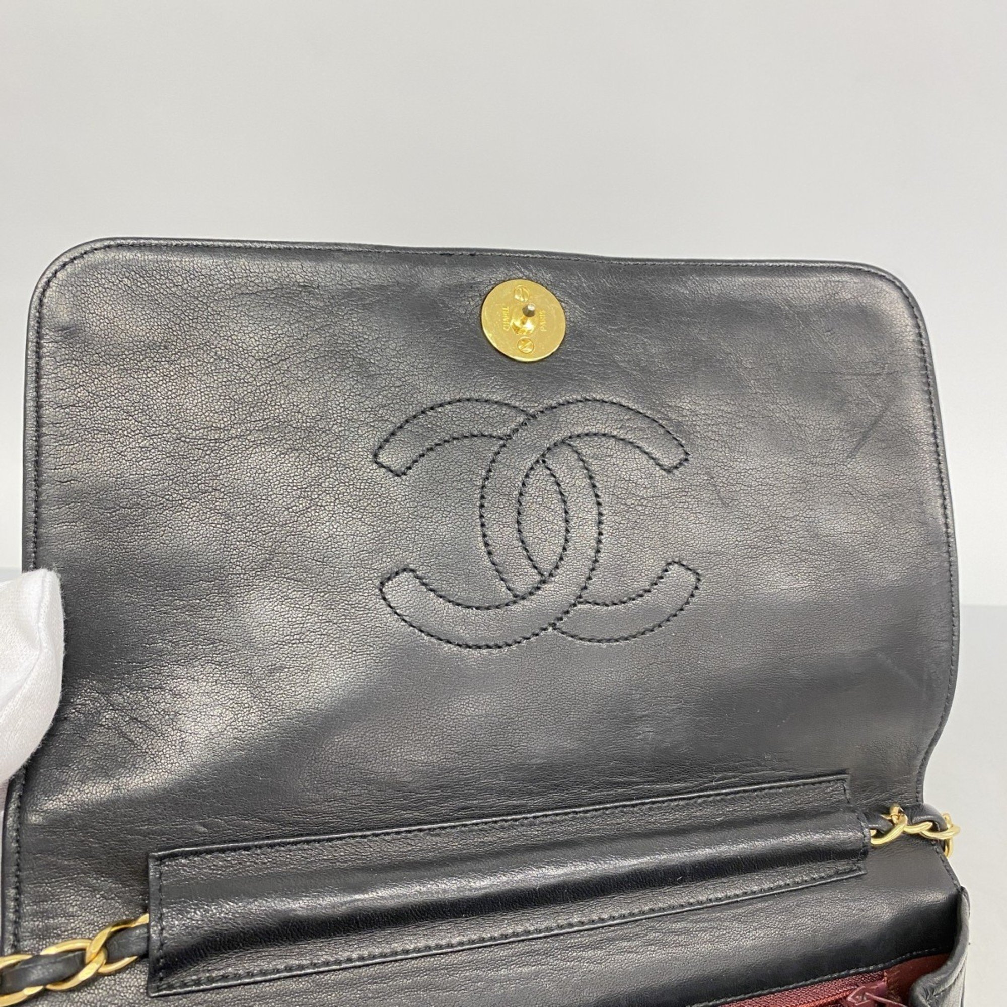 Chanel Shoulder Bag Matelasse Lambskin Black Women's