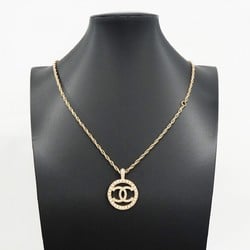 Chanel Necklace Coco Mark Circle Fake Pearl GP Plated Champagne Gold for Women