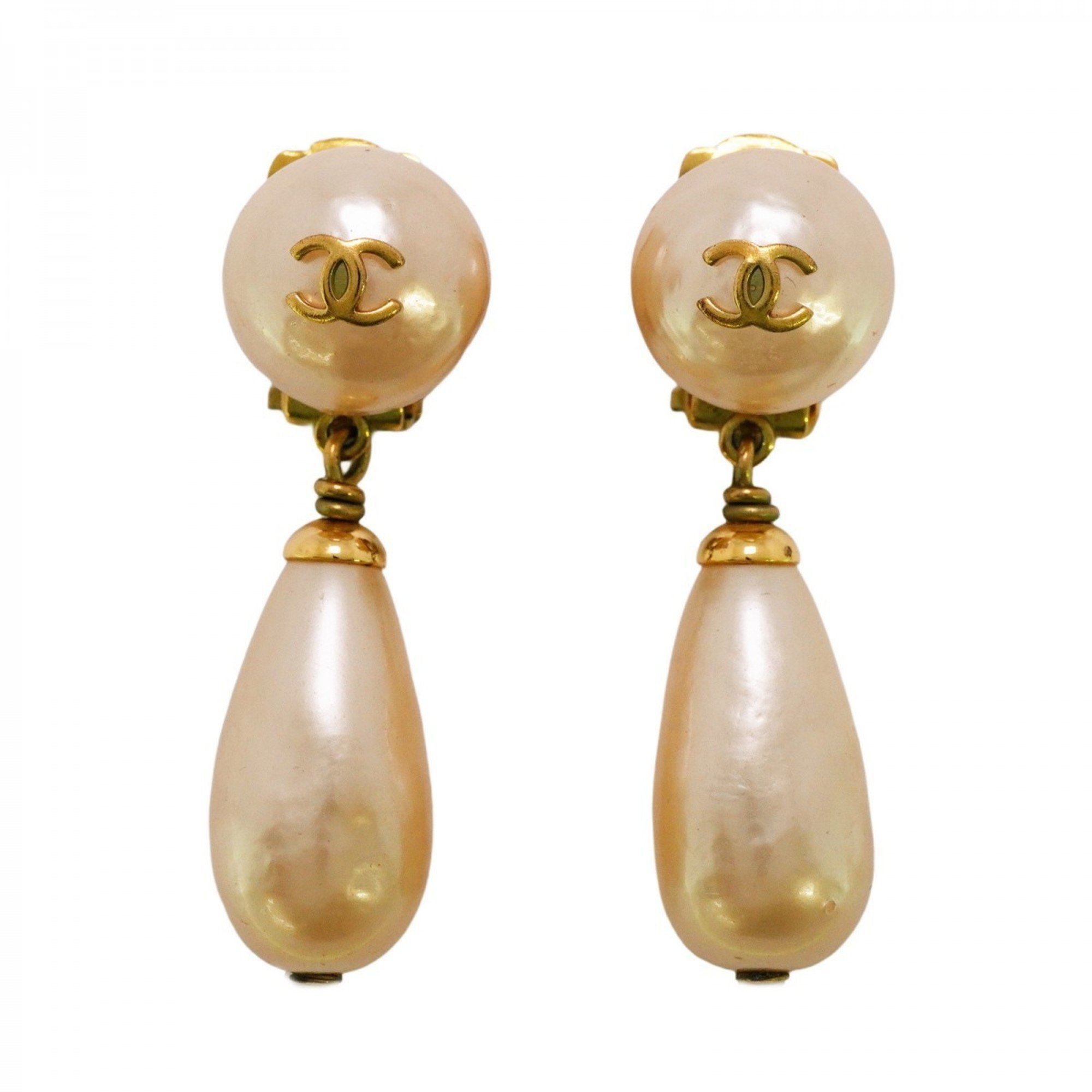 Chanel Earrings Coco Mark Fake Pearl GP Plated Gold Ladies