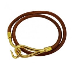 Hermes Bracelet Jumbo Hook GP Plated Leather Gold Brown Men's Women's