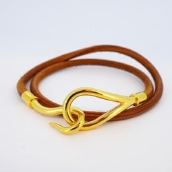 Hermes Bracelet Jumbo Hook GP Plated Leather Gold Brown Men's Women's