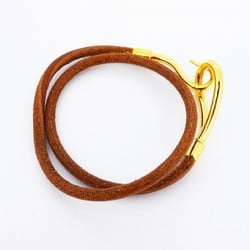 Hermes Bracelet Jumbo Hook GP Plated Leather Gold Brown Men's Women's