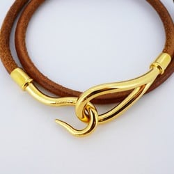 Hermes Bracelet Jumbo Hook GP Plated Leather Gold Brown Men's Women's