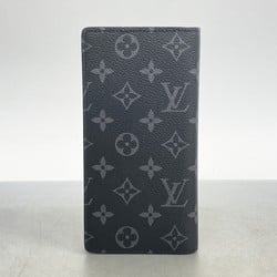 Louis Vuitton Long Wallet Monogram Eclipse Portefeuille Brazza M61697 Black Grey Men's