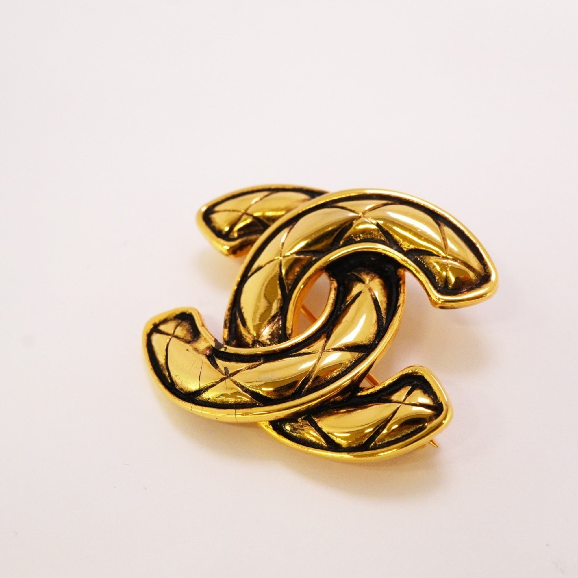 Chanel Brooch Coco Mark Matelasse GP Plated Gold Ladies