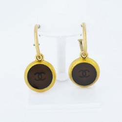 Chanel Earrings Coco Mark Circle GP Plated Gold Dark Brown Ladies