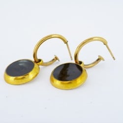 Chanel Earrings Coco Mark Circle GP Plated Gold Dark Brown Ladies