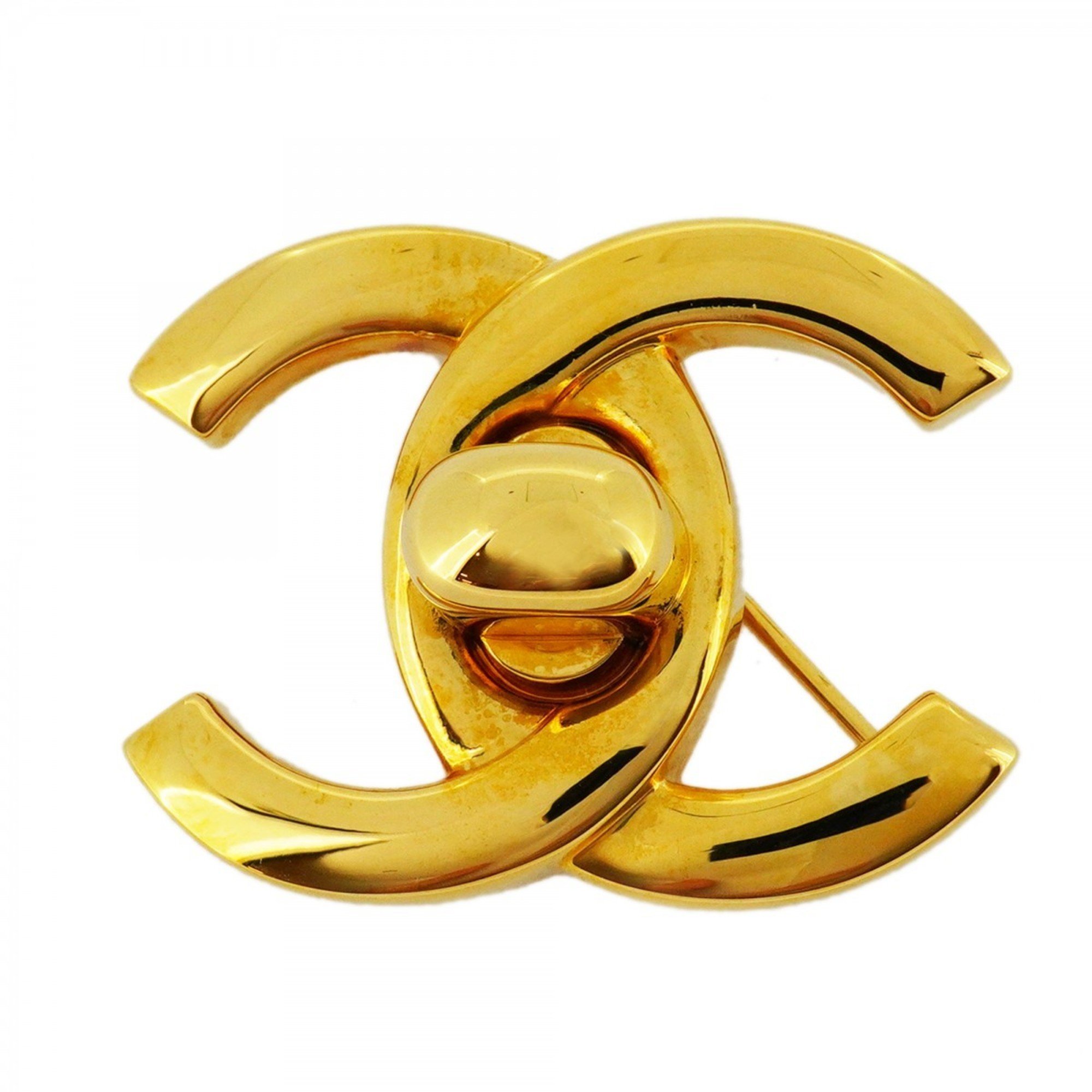 Chanel Brooch Turn Lock GP Plated Gold Ladies