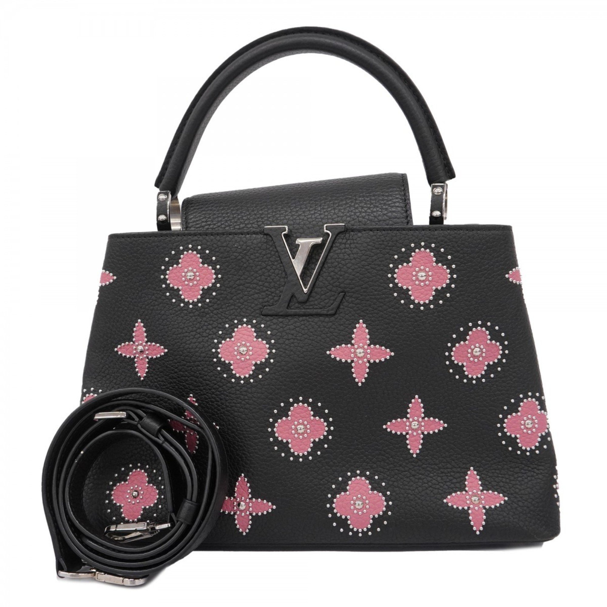 Louis Vuitton Handbag Taurillon Capucines PM Noir Flower Studs Ladies