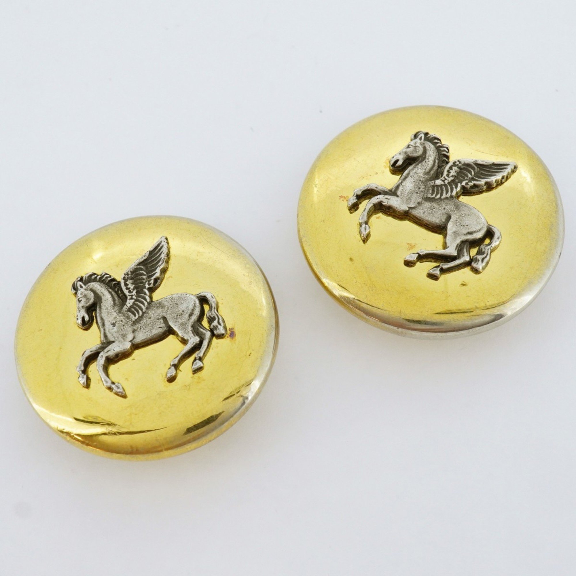 Hermes Earrings Pegasus GP Plated Gold Silver Ladies