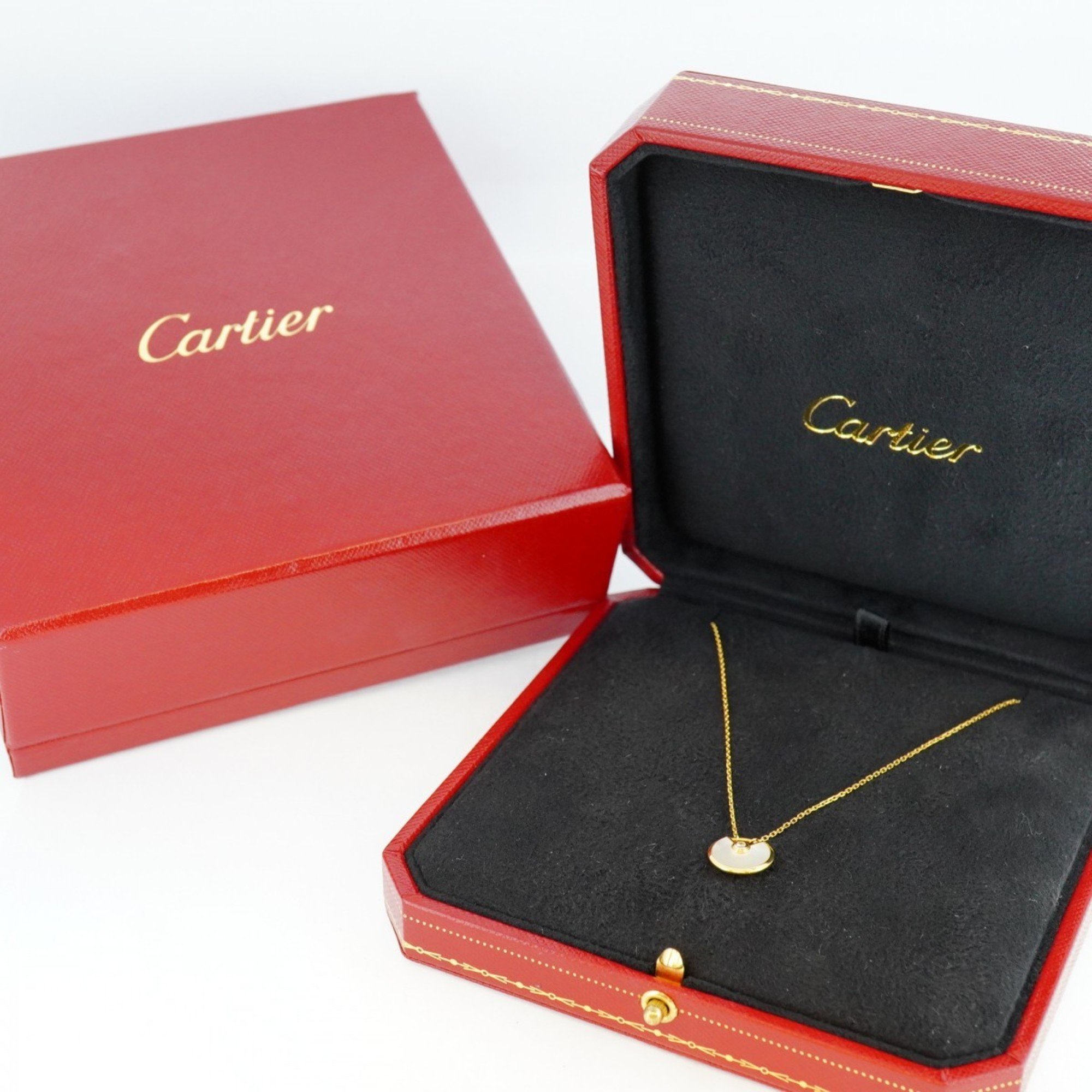 Cartier Necklace Amulet 1PD Diamond Mother of Pearl K18 Yellow Gold Ladies